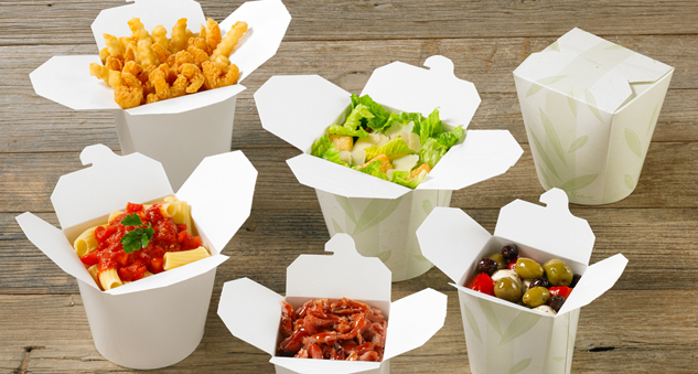 Disposable paper food packaging for WOK and paper food containers for WOK To-Go