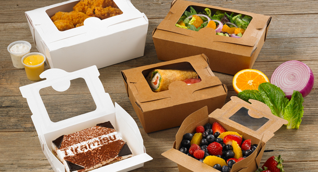 Disposable food containers with window for food, kraft paper food containers with window for salads