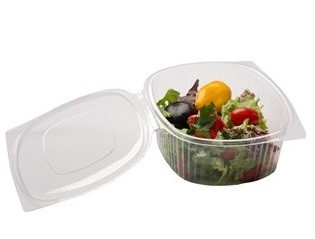 Disposable hinged lid deli containers for salads