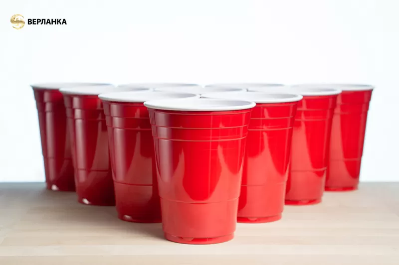 Disposable red-white cups for parties and events