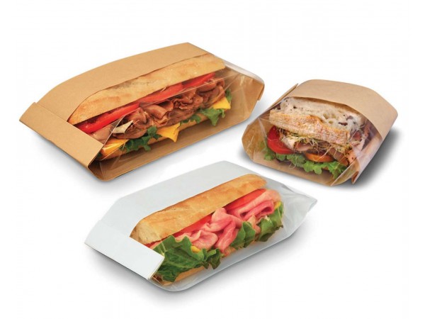 Paper bags with window for bakeries and culinary, gastronomy for burgers and sandwiches